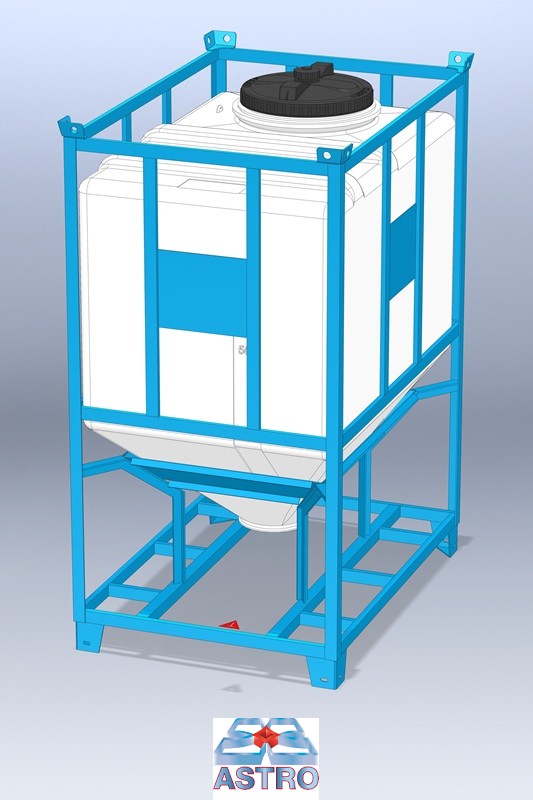 TR10 P serbatoio in plastica polietilene troncoconico quadro per polveri con telaio metallico